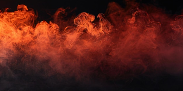 Fume orange abstraite visuelle sur fond noir avec des motifs complexes