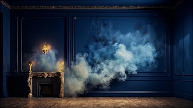 Fumée bleue à l'intérieur de la pièce rendu 3D