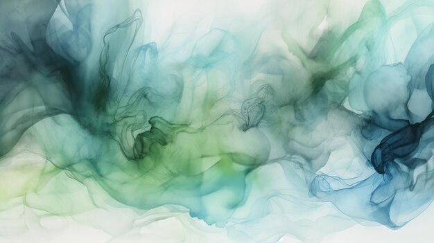Une fumée bleue et verte est entourée d'un fond blanc