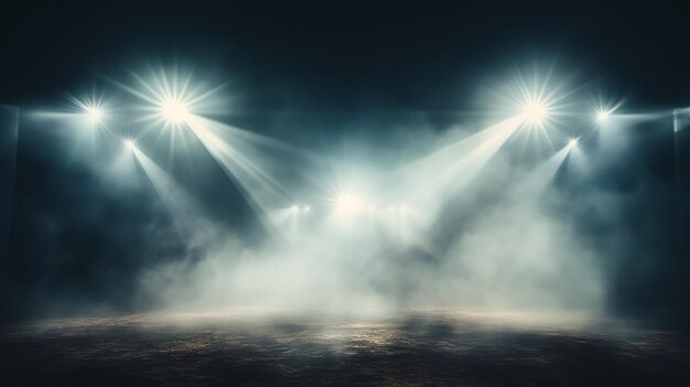 fumée de brouillard dans le fond la lumière des projecteurs du théâtre sur une scène vide éclairé podium dans la salle