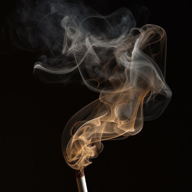 Fumée de cigarette sur fond noir Effet d'air de motif de brûlure AI générative