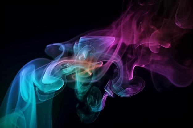 Une fumée colorée avec un fond noir