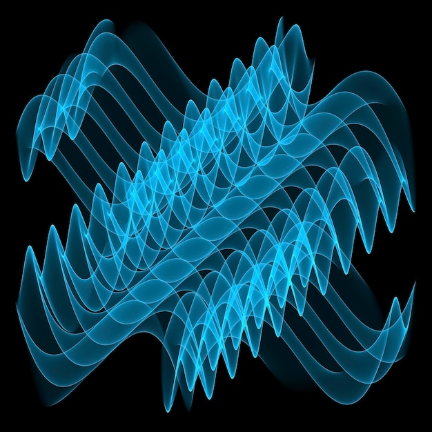 Fumée futuriste Lignes géométriques légères de couleur bleu néon sur fond noir