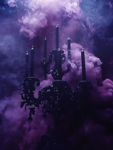 La fumée gothique avec la fumée sombre et la fumée de couleur violette Candélabre texture lumineuse Y2K Collage Light Art