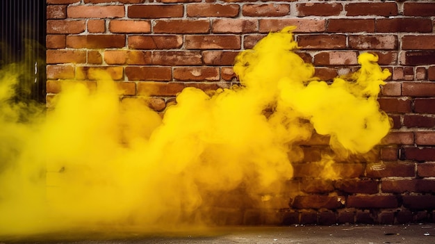 Fumée jaune sur un mur de briques