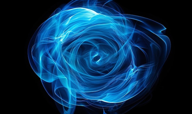 fumée magique bleue effet de fumée mystique énergie abstraite tourbillon visuels isolés sur fond noir