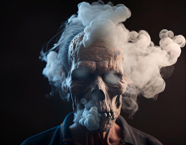 La fumée provient du crâne d'un homme Concept de danger du vieillissement du tabagisme ou de la dépendance au tabagisme