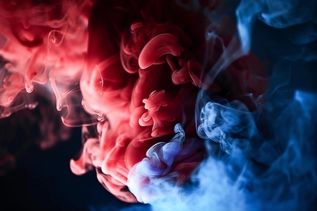 Une fumée rouge et bleue est couverte de fumée.