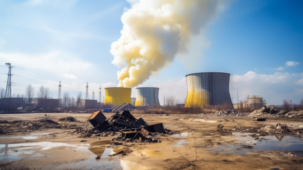 La fumée s'élevant de l'usine près de l'eau