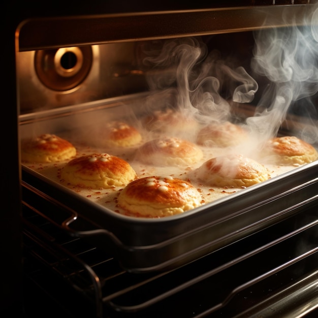 Photo fumée sortant d'une casserole dans un four génératif ai