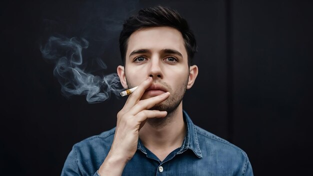 Photo fumer une cigarette sur un fond noir