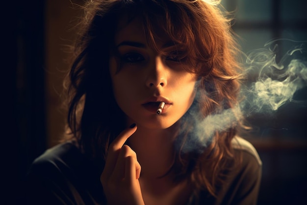 Fumer une cigarette seule adolescente AI générative