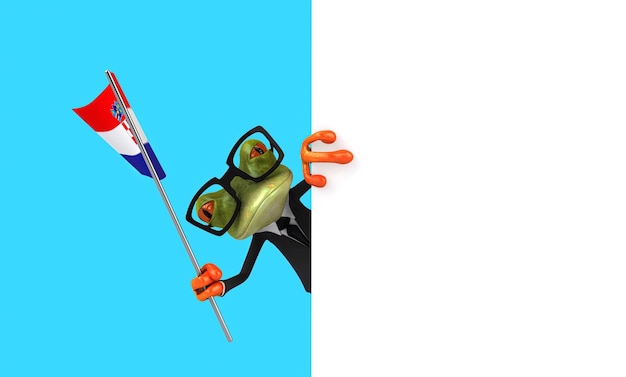 Fun 3D cartoon grenouille avec un drapeau de la Croatie chaîne alpha incluse