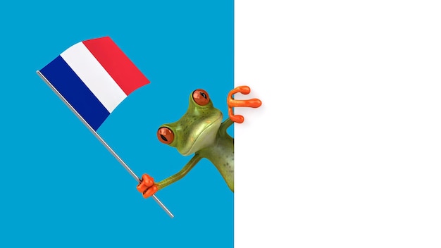 Fun 3D cartoon grenouille avec un drapeau de la France chaîne alpha incluse