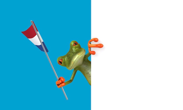 Fun 3D cartoon grenouille avec un drapeau des Pays-Bas chaîne alpha incluse