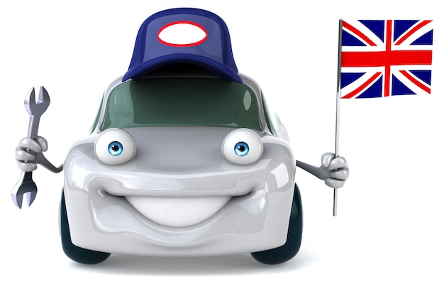 Fun voiture illustrée tenant le drapeau de l'Angleterre