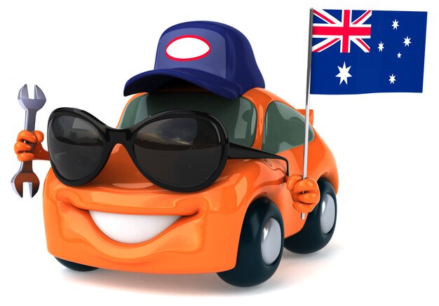 Fun voiture illustrée tenant le drapeau de l'Australie