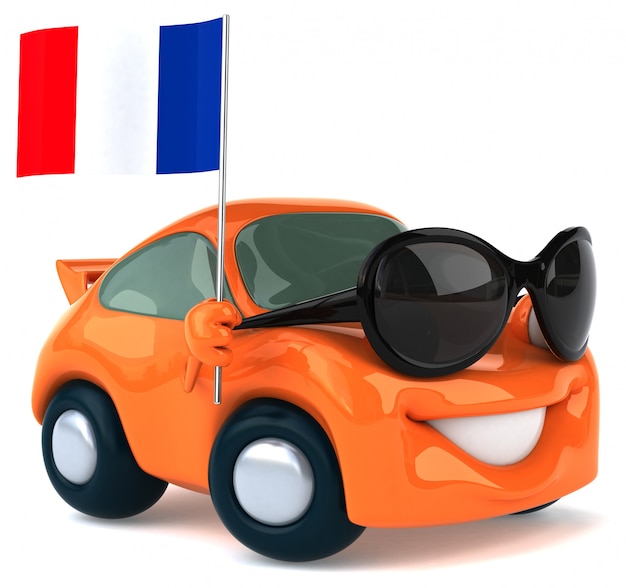 Fun voiture illustrée tenant le drapeau de la france