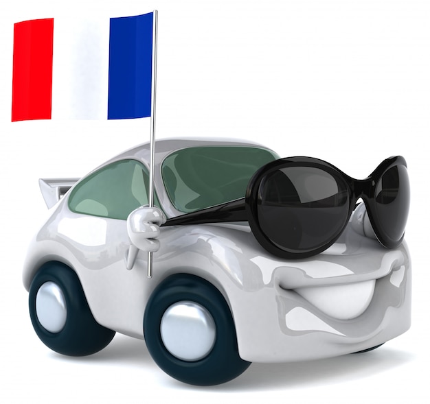 Fun voiture illustrée tenant le drapeau de la france