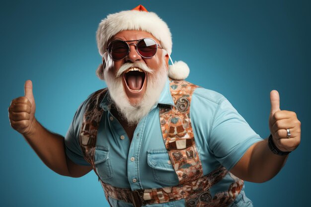 Funky Fat Crazy Santa Claus avec gros abdomen barbe danse Noël fête de Noël tenue de club générée par l'IA