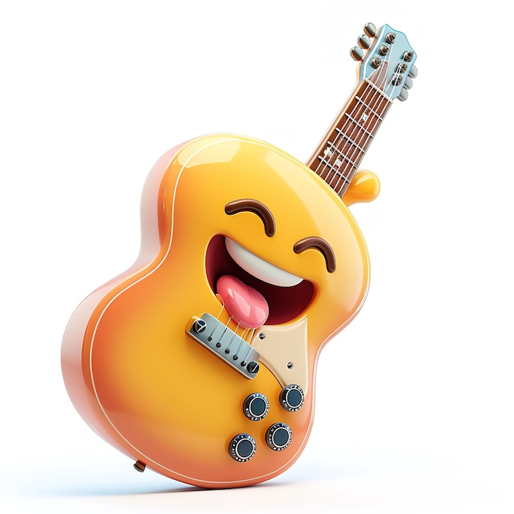 Photo funny guitar playing emoji isolé sur un fond blanc