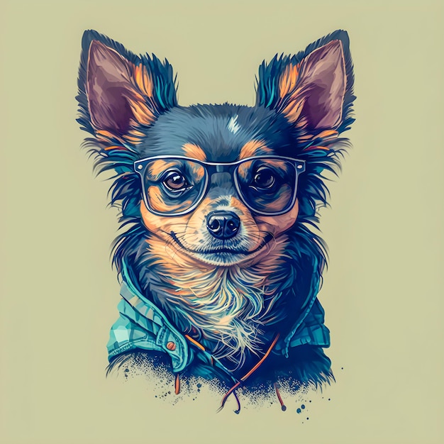 Funny Hipster Cute Dog Art Illustration Chiens Anthropomorphes