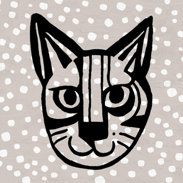 Funny Line Art Peint Animal Square Illustration d'un chat mignon Kitty Portrait