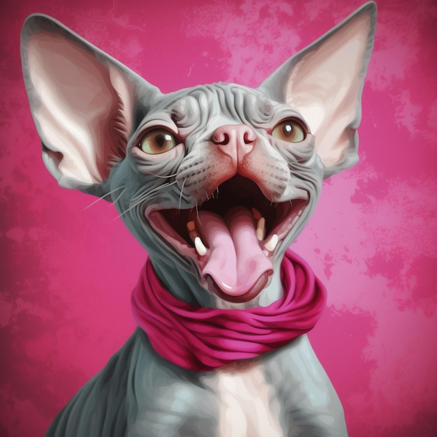 Funny portrait sphynx cat sticking tongue out AI générative