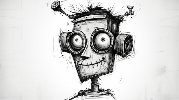 Funny Robot Face A Piratepunk Sketch avec un travail de pinceau réaliste