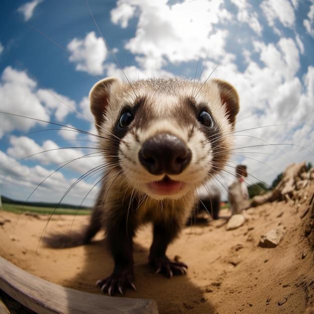 Furet reniflant le portrait de la caméra