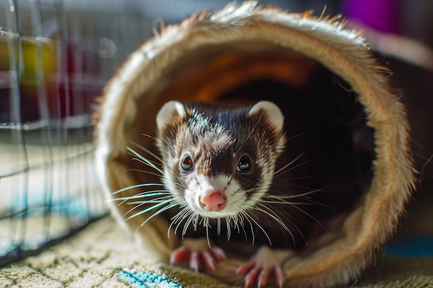 un furet et un tunnel dans un poulailler