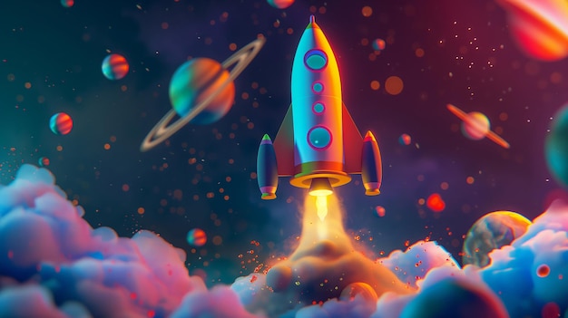 une fusée qui a le mot espace dessus