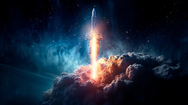 Photo fusée spatiale et lancement de fusée dans le ciel