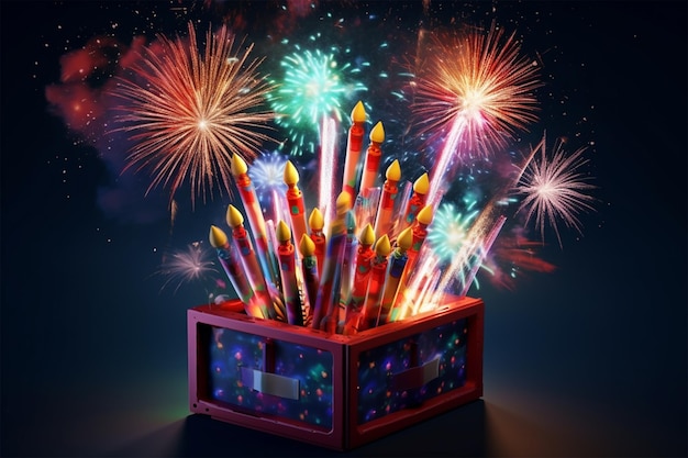 des fusées de feux d'artifice colorées dans une boîte