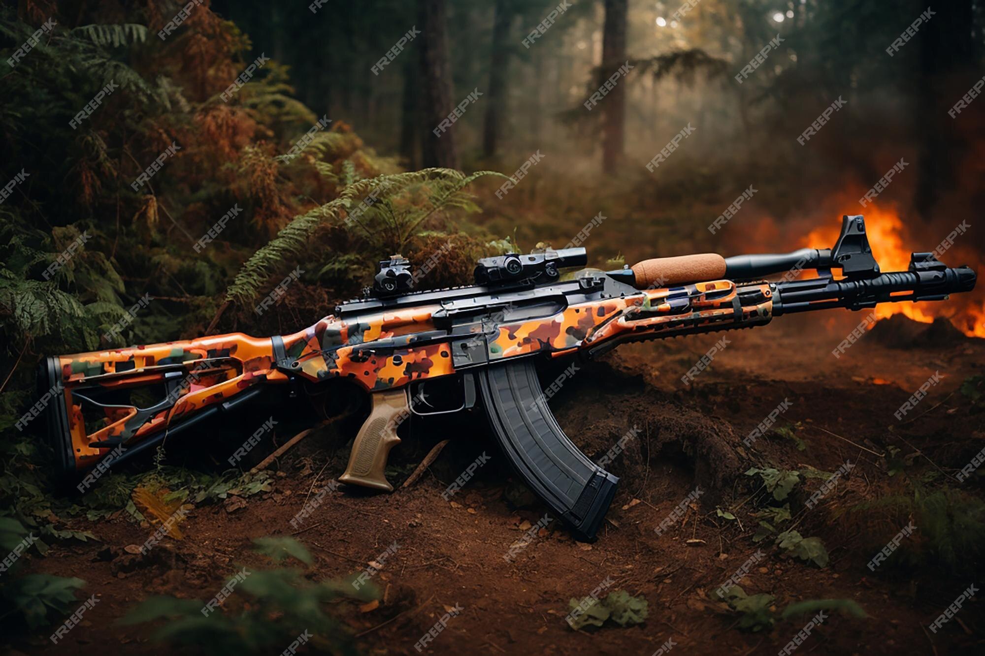 Un Fusil Ak 47 Moderne Et Tactique Présenté Dans Un Environnement Militaire  De Haute Technologie Avec Des Accessoires Avancés