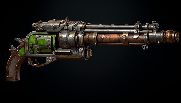 Photo le fusil de chasse à double canon d'artificer est un steampunk à tubes verts.