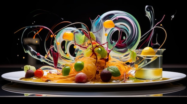 Fusion de l'art et de la science explorant la gastronomie moléculaire impressionniste à travers le cybergraphe abstrait