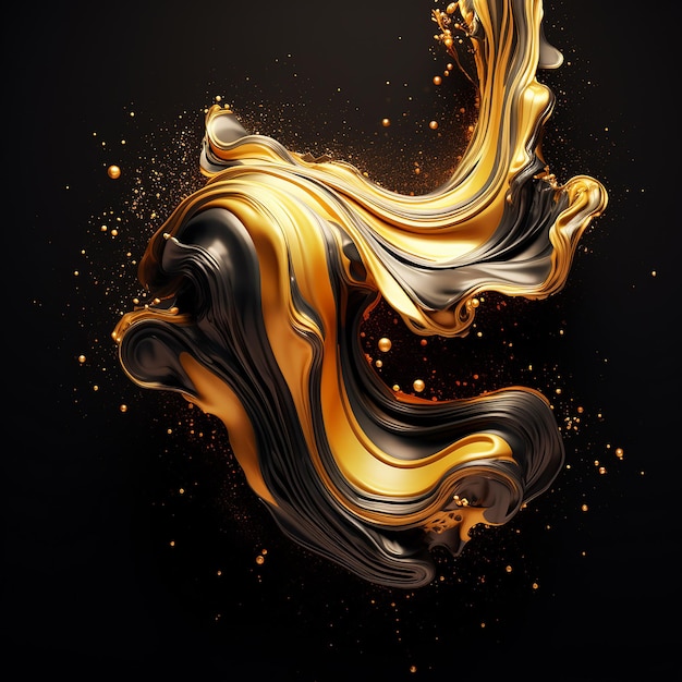 Fusion de fluide doré et noir brillant rendu en 3D