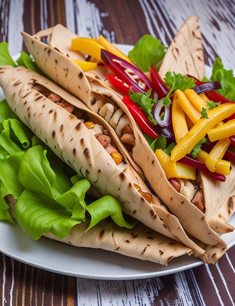 Une fusion de légumes frites de poulet et de salade enveloppés dans du pita AIGénéré