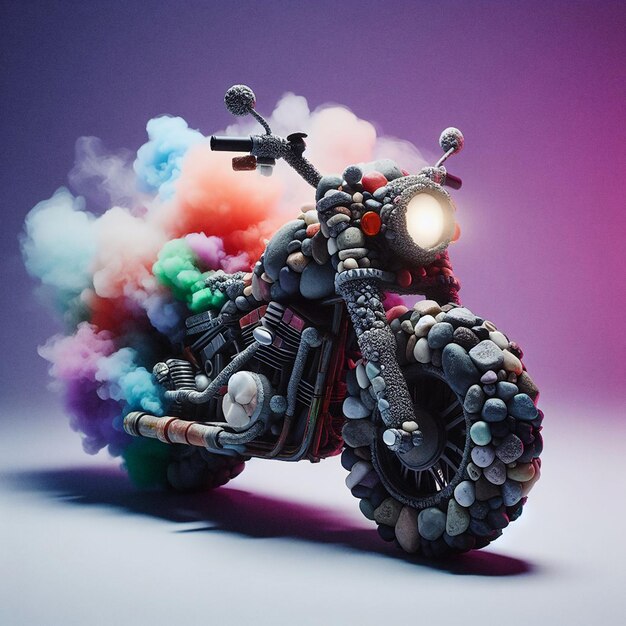 Fusion de motos avec beaucoup de lumières de couleurs différentes sur elle