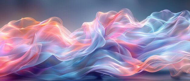 La fusion de rubans de verre transparent 3D et d'ondes holographiques dynamiques transforme une toile abstraite blanche en un fond enchanteur pour des bannières et des papiers peints