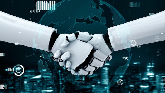 Le futur contrôle de la technologie financière par un robot humanoïde IA utilise l'apprentissage automatique