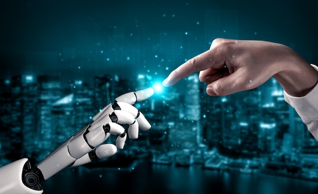 Futur robot d'intelligence artificielle et cyborg.