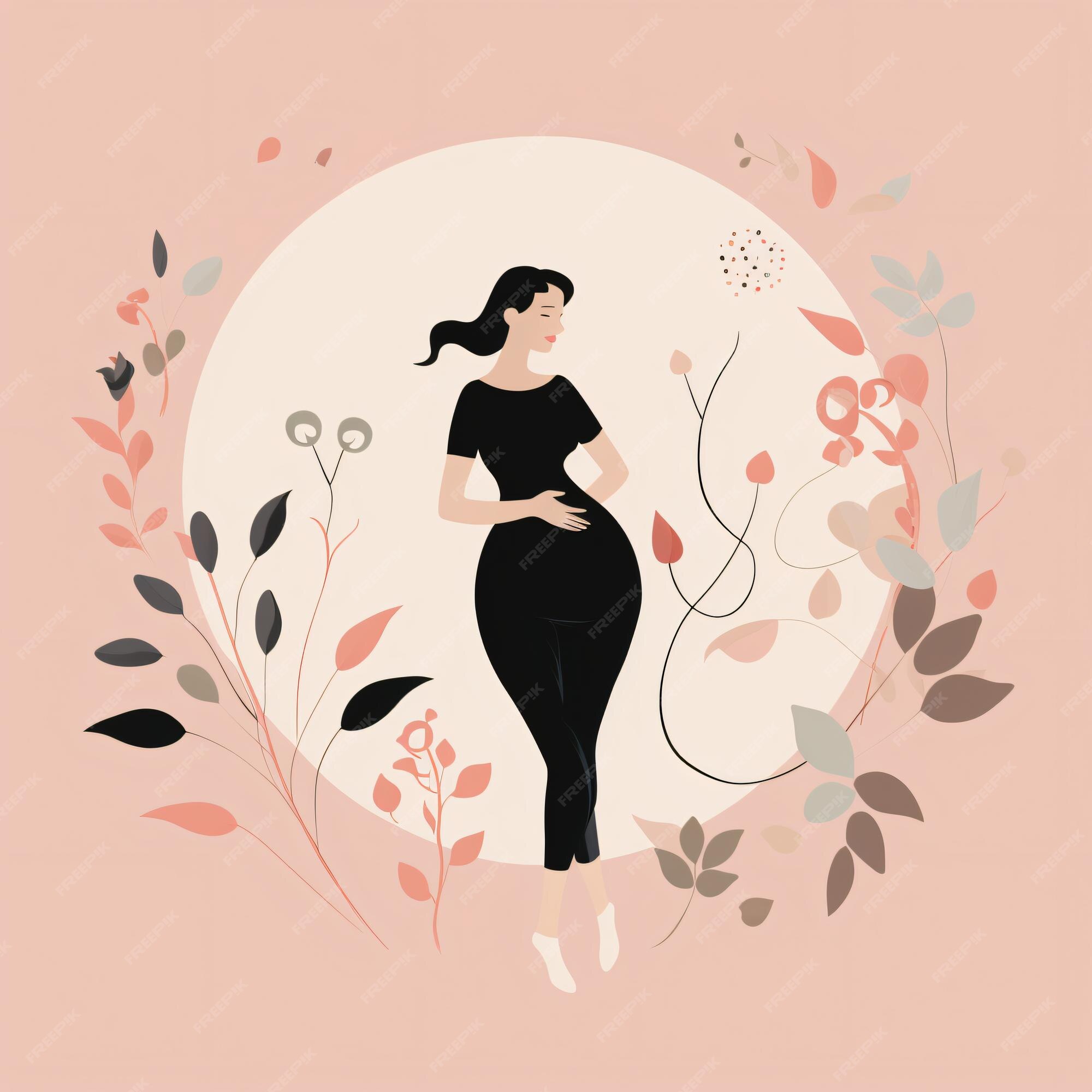 Future Mère Une Femme Enceinte Heureuse Tenant Son Concept De Maternité à  Motif Floral Bosse De Bébé