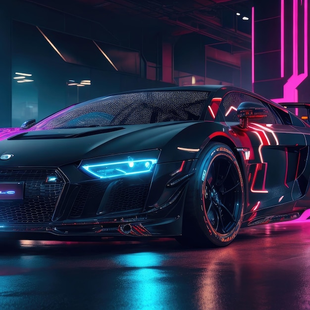 future_new_car_r8_neon_ambiance_abstract_black