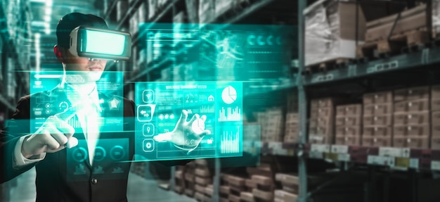 Photo future technologie de réalité virtuelle pour une gestion d'entrepôt vr innovante