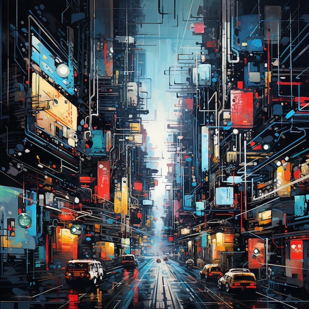 Un futuriste abstrait d'une ville cyberpunk Générative ai