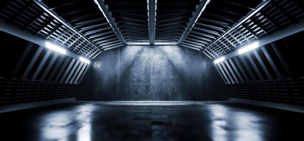 Photo futuriste moderne science-fiction couloir en béton tunnel entrepôt garage souterrain grunge sombre e