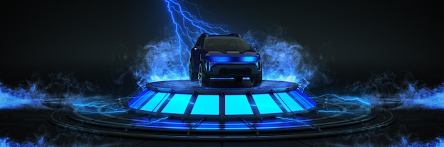 Futuriste Sci Fi Moderne Vide Grand Hall Sombre, Alien Garage Sci Fi. Configuration de studio de voiture de sport. rendu 3d