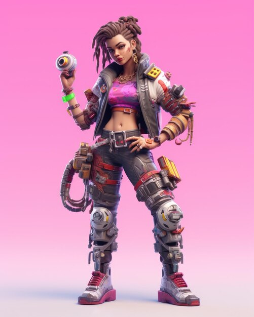 Photo futuriste scifi 3d game character design cyborg robot avatar inspiré de fortnite et star wars